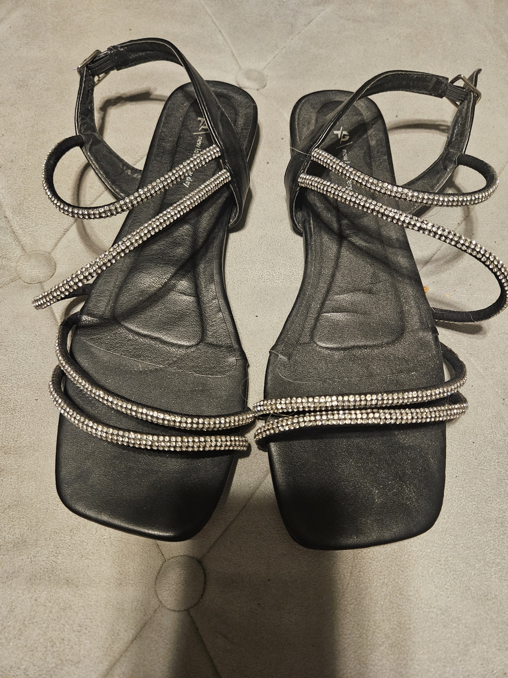 New Look Black Strappy Sandals with Silver Rhinestones